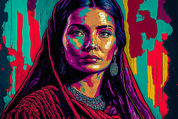 Cherokee woman portrait, Old West. Generative AI