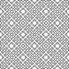  Monochrome ornamental texture with smooth linear shapes, zigzag lines, lace pattern.Abstract geometric black and white pattern for web page, textures, card, poster, fabric, textile.