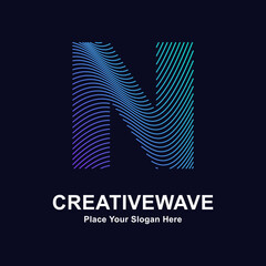 Abstract line letter N creative wave logo vector template. Suitable for business, technology, line logotype, wave pattern and nature 