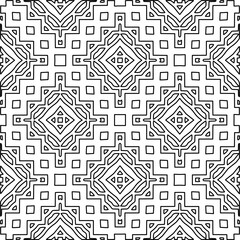  Monochrome ornamental texture with smooth linear shapes, zigzag lines, lace pattern.Abstract geometric black and white pattern for web page, textures, card, poster, fabric, textile.