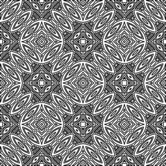  Monochrome ornamental texture with smooth linear shapes, zigzag lines, lace pattern.Abstract geometric black and white pattern for web page, textures, card, poster, fabric, textile.