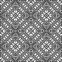  Monochrome ornamental texture with smooth linear shapes, zigzag lines, lace pattern.Abstract geometric black and white pattern for web page, textures, card, poster, fabric, textile.