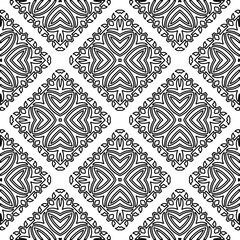  Monochrome ornamental texture with smooth linear shapes, zigzag lines, lace pattern.Abstract geometric black and white pattern for web page, textures, card, poster, fabric, textile.