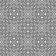  Monochrome ornamental texture with smooth linear shapes, zigzag lines, lace pattern.Abstract geometric black and white pattern for web page, textures, card, poster, fabric, textile.