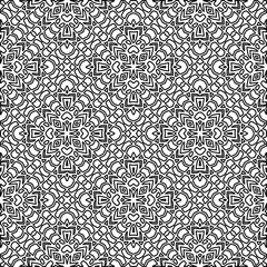  Monochrome ornamental texture with smooth linear shapes, zigzag lines, lace pattern.Abstract geometric black and white pattern for web page, textures, card, poster, fabric, textile.