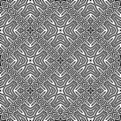  Monochrome ornamental texture with smooth linear shapes, zigzag lines, lace pattern.Abstract geometric black and white pattern for web page, textures, card, poster, fabric, textile.