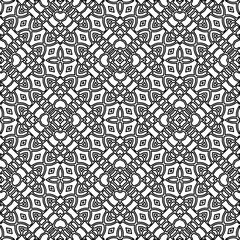  Monochrome ornamental texture with smooth linear shapes, zigzag lines, lace pattern.Abstract geometric black and white pattern for web page, textures, card, poster, fabric, textile.