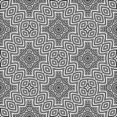  Monochrome ornamental texture with smooth linear shapes, zigzag lines, lace pattern.Abstract geometric black and white pattern for web page, textures, card, poster, fabric, textile.