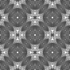 Monochrome ornamental texture with smooth linear shapes, zigzag lines, lace pattern.Abstract geometric black and white pattern for web page, textures, card, poster, fabric, textile.