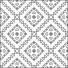  Monochrome ornamental texture with smooth linear shapes, zigzag lines, lace pattern.Abstract geometric black and white pattern for web page, textures, card, poster, fabric, textile.