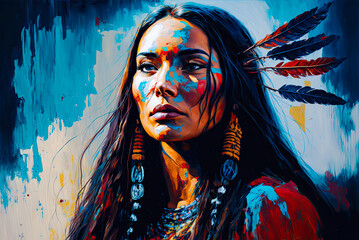 Sioux woman portrait, Old West. Generative AI - obrazy, fototapety, plakaty