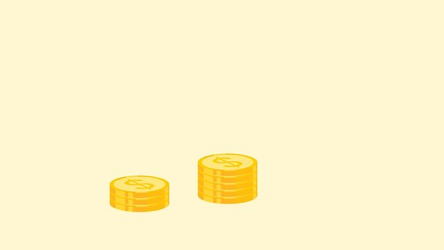 Stack of Coin Gold Grow Up Saving or Profit Increase for Days Illustration Animation in Bright Yellow and White Background