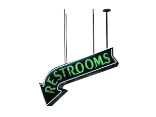 Green neon restroom sign post isolated on white