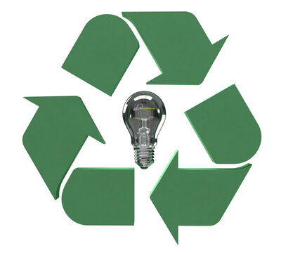 Recycle green color lamp lightbulb symbol decoration ornament reuse ecology natural environment creative idea design innovation technology electric pollution sustainable global world future industry 