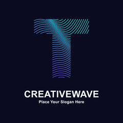 Abstract line letter T creative wave logo vector template. Suitable for business, technology, line logotype, wave pattern and nature 
