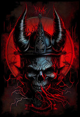 Heavy Metal Poster Illustration with Evil Entity. Skulls, demons and ghosts. Detailed illustration, complex work, generative ai.