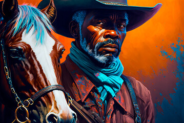 African American cowboy portrait, Old West. Generative AI