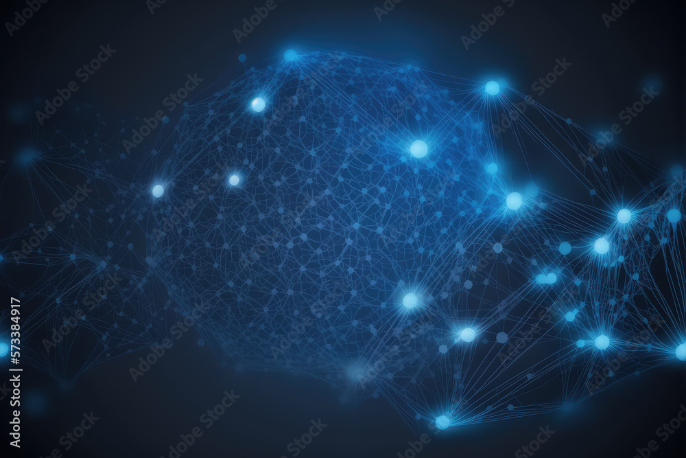 Poster blue technology abstract background of connection network. peculiar ai generative image.