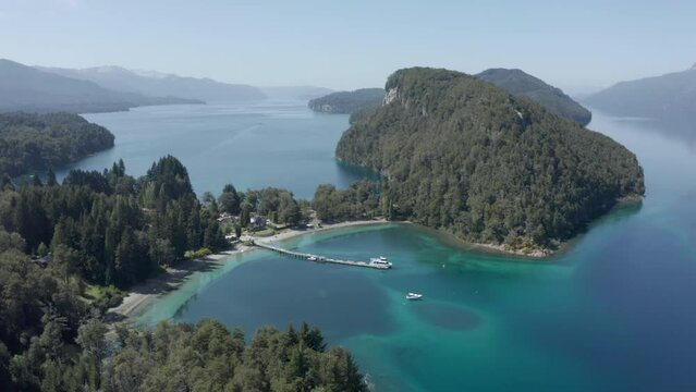 AERIAL - Nahuel Huapi Lake, Arrayanes National Park, Villa La Angostura, Neuquen, Argentina, ascending