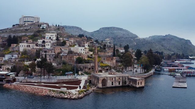 Aerial view of Halfeti town . Sanlıurfa Turkey. 4K