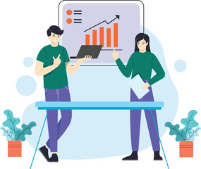 simple flat style business team with graph