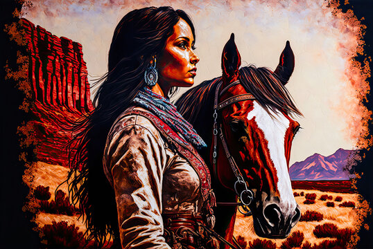 Cowgirl portrait, Old West. Generative AI