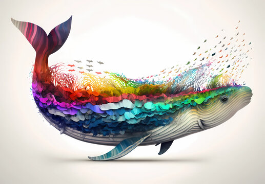 Colorful Rainbow Whale With Life And Collage On It 