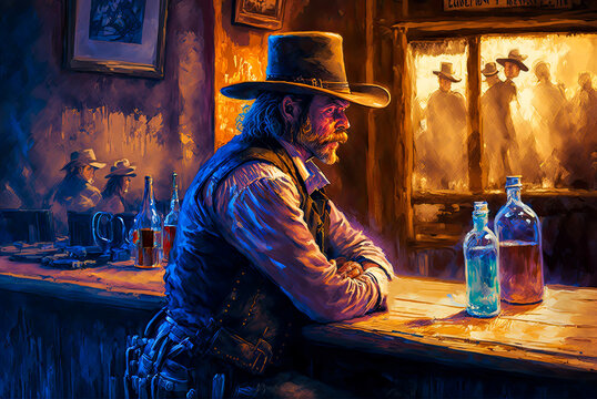 In a saloon, Old West. Generative AI