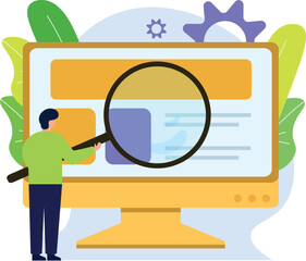 magnifying glass and laptop