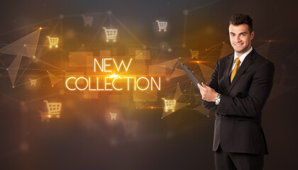 Businessman thinking about shopping concept