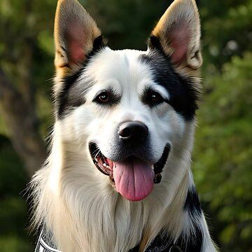 Rex, herding dog, in attention, open mouth and very realistic, Generative Ai