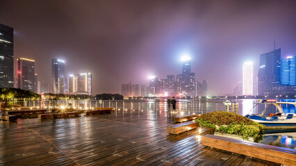Fototapeta na wymiar Night view of the Financial Center of Swan Lake, Hefei, Anhui