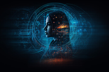 illustration of robot thinking design , network connection of AI power devolopment digital background , abstract background