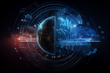 Obraz premium illustration of robot thinking design , network connection of AI power devolopment digital background , abstract background