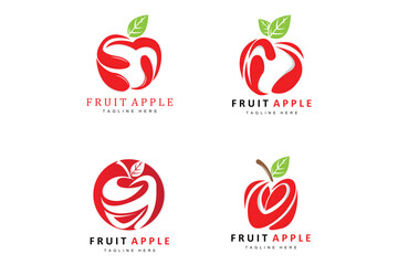 Fruit Apple Logo Design, Red Fruit Vector, With Abstract Style, Product Brand Label Illustration