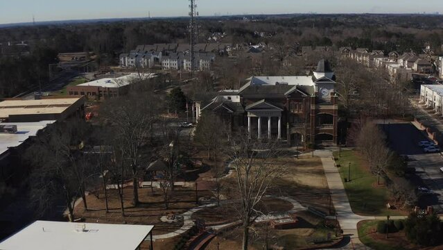 Aerial 4k view of Duluth City Hall in Duluth, GA