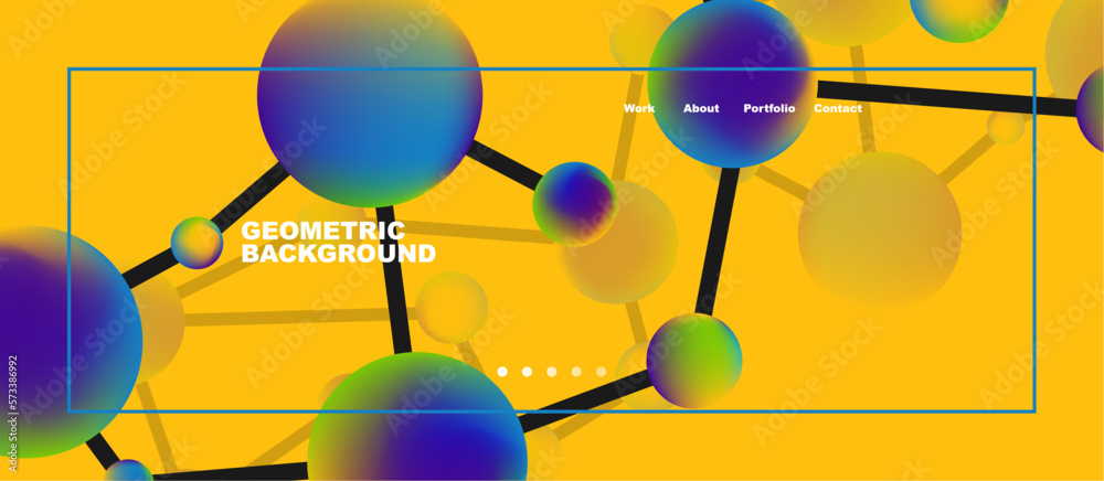 Poster line points connections geometric landing page background. fluid circles and spheres with liquid gra