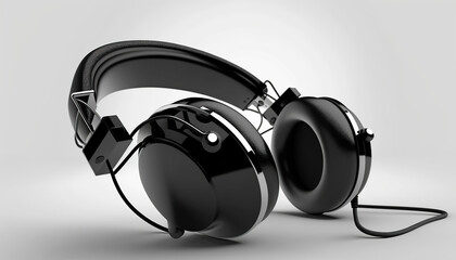 Fototapeta na wymiar Black headphones on white background created with Generative Ai technology