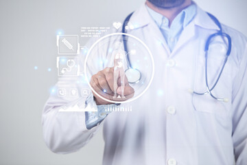 Doctor using digital medical futuristic interface 3D rendering