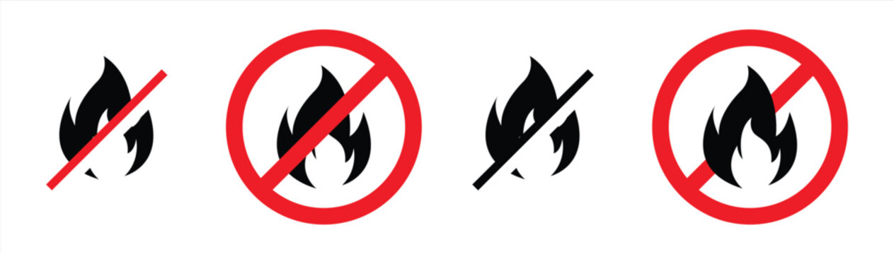 no fire icon set. ban fire area icon symbol sign, vector illustration