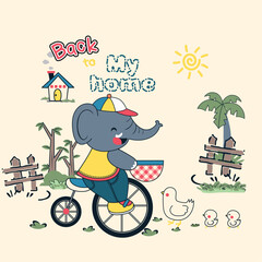 Vector illustration of a cute elephant on a bicycle