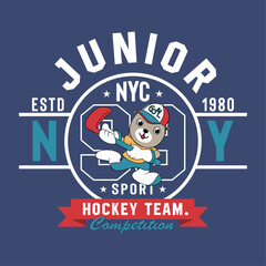 Vector illustration of cute bear playing hockey
