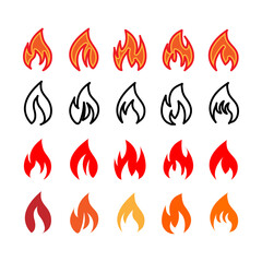 Fire flame icon set. Flame icon in multi color . Fire symbol in glyph. Fireball sign. Campfire symbol. Flame vector..eps
