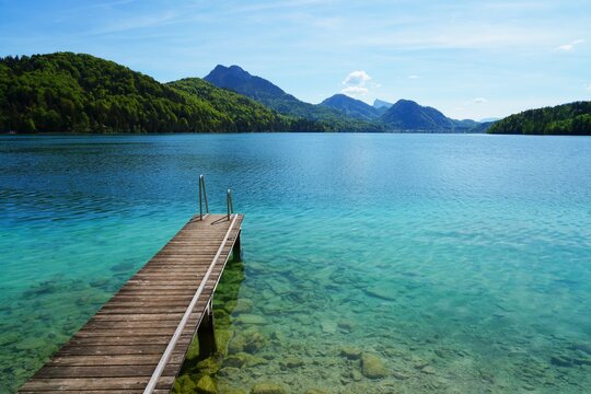 View of the Fuschlsee lake near Salzburg in the Austrian Alps