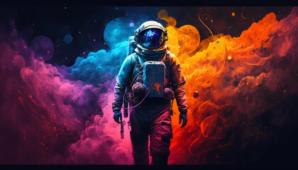 Obraz na płótnie Canvas Spaceman in planet with colorful background