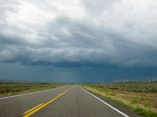 Dark Storm Clouds Over Highway Pouring Rain