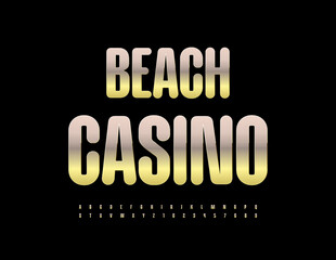Vector advertising Banner Beach Casino. Elegant Golden Font. Luxury Alphabet Letters and Numbers.