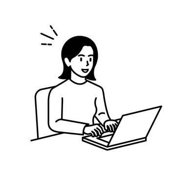 Image illustration material of a woman operating a laptop computer
