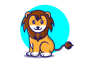 Illustration of a cute lion cartoon vector white background