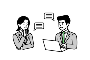 Business illustration expressing a businessman and businesswoman communicating during work